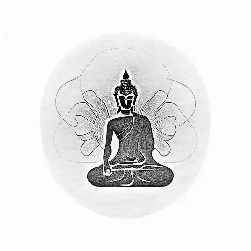 Silhouette Of Buddha Sitting Under Bodhi Tree