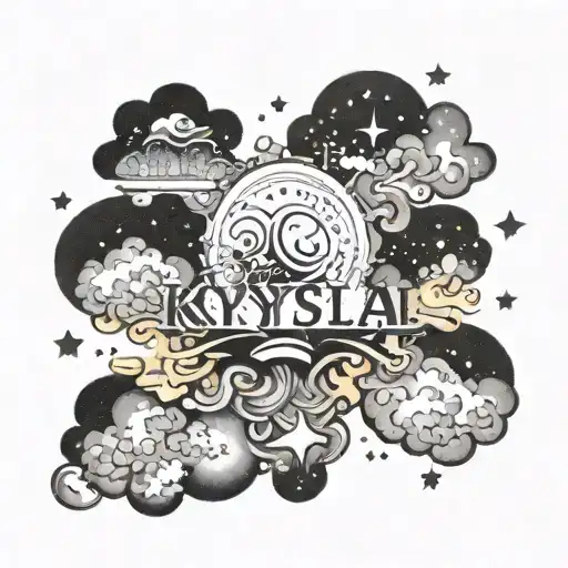 Krystal Name Shaded Clouds In Background With Stars