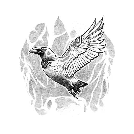 Diving Raven With Spread Wings