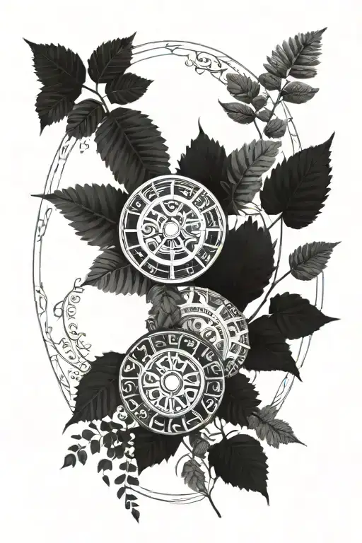 A Mayan Calendar Intertwined With Ivy And Ferns