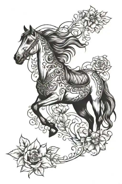 Country Boho Hip Thight Tattoo With A Horse