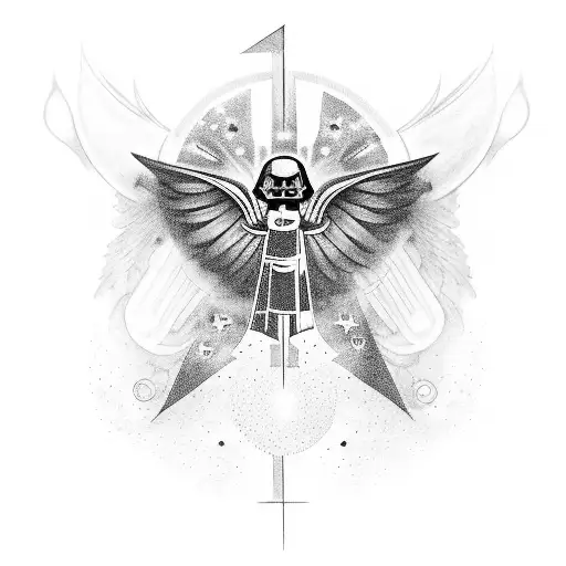 The Name Galaxy And Anakin With Wings And A Cross