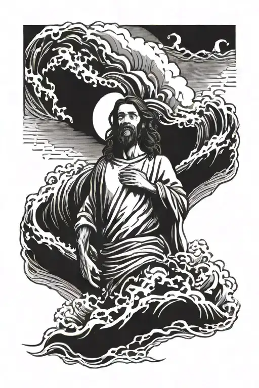 Jesus Holding Back Waves And Fire