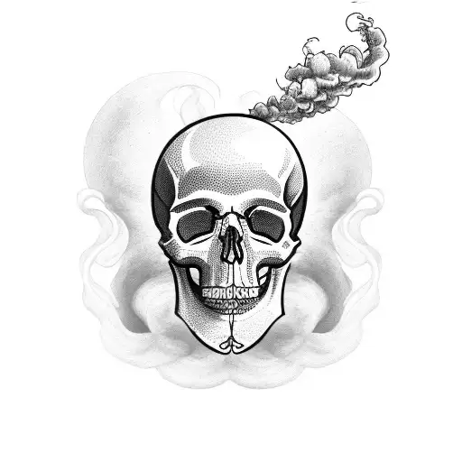 A Skull Surrounded By Swirling Clouds And Smoke