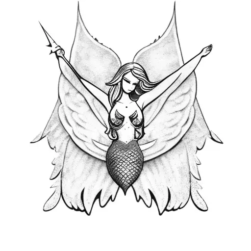 Make A Mermaid With Wings Holding A Trident