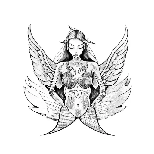 Make A Mermaid With Wings Holding A Trident