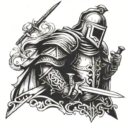 Crusader Knight Holding A Sword Surrounded