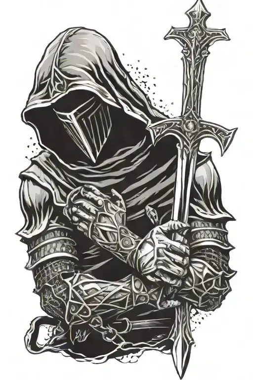 Templar Holding His Sword Infront Of His Face With Both Hands