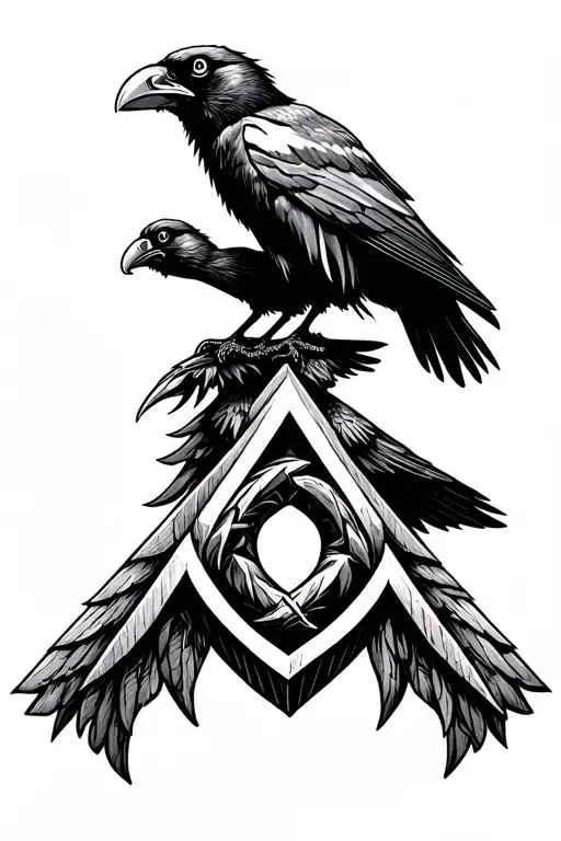 Ravens Huginn And Muninn Perched On Valknut Symbol
