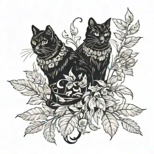Two Black Cats As Knights With Foliage