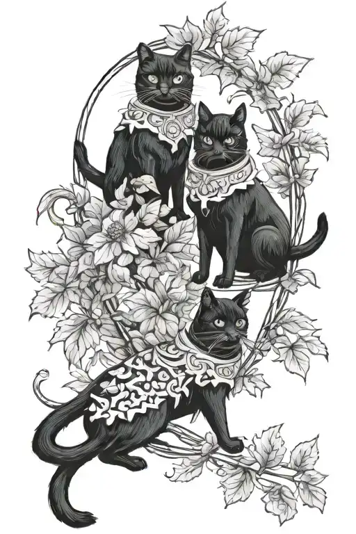 Two Black Cats As Knights With Foliage