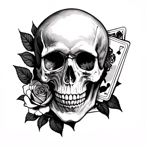 Skull And Rose And Cards And Western