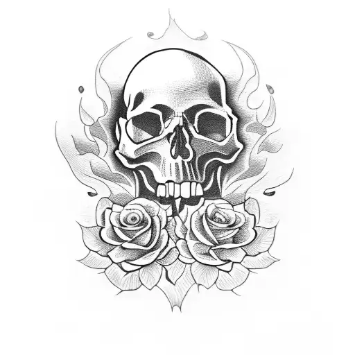 Skull And Fire And Roses
