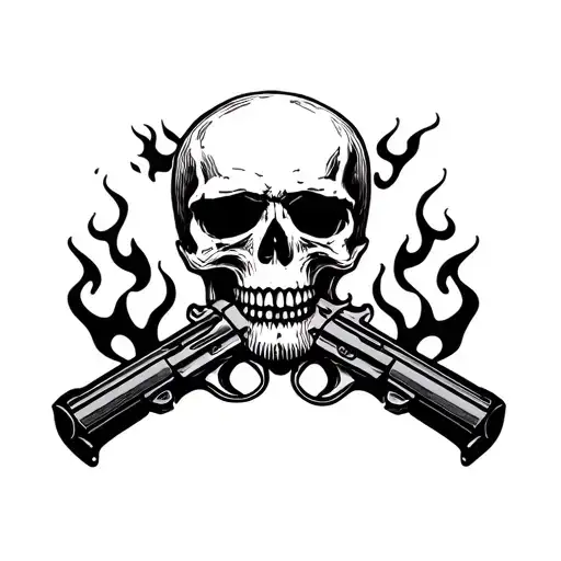 Flames And Guns And Skull
