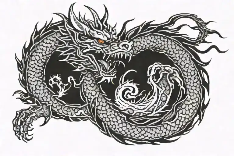 Bone Bakunawa Dragon Tattoo For Back Stretching Up To Neck