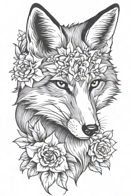 Fox Head With Flowers