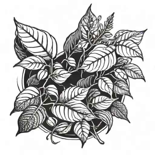 A Blackwork Tattoo Of A Forest Trail Winding Through A Coffee Bean Plant