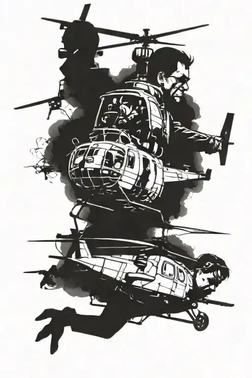 Helicopter And Dead Father And Young Daughter