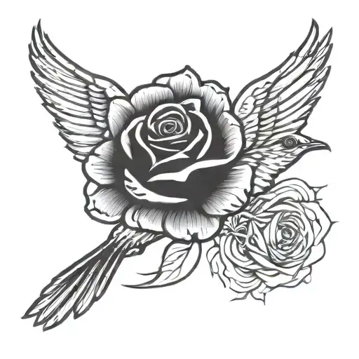 Bird Flying With A Rose