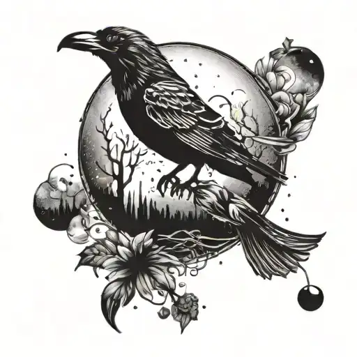 A Blend Of Crows And Celestial Elements Like Moons And Stars Creating A Dreamy Galaxy Scene