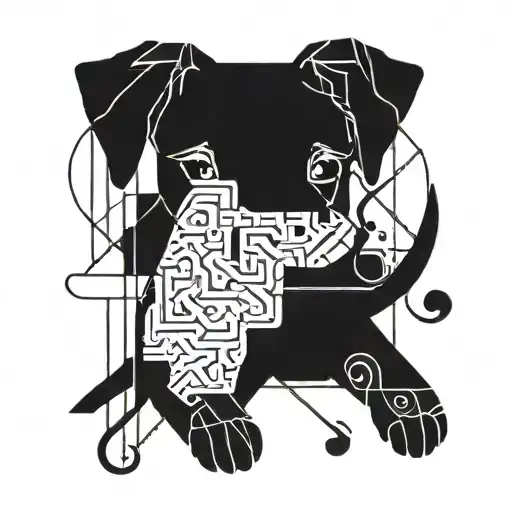 A Geometric Design Incorporating Musical Notes And A Dog Silhouette