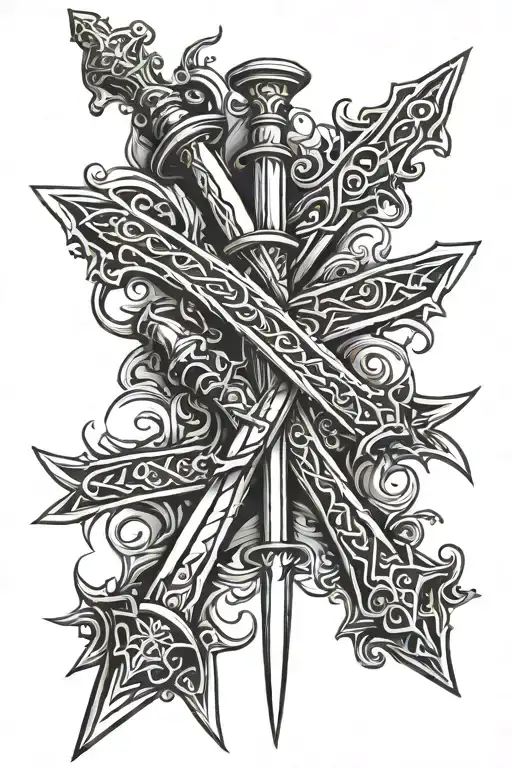 Gothic Swords Pointing Diagonal Downward In A Row