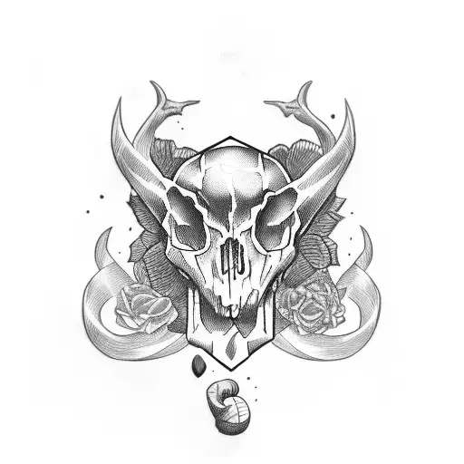 Girl In Black Dress With An Animal Skull Head