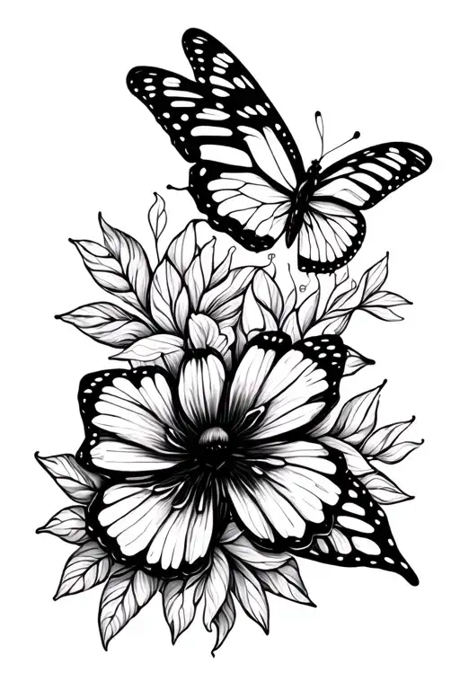 Floral With 2 Butterflies Fluttering