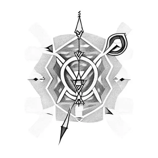 A Blackwork Tattoo Of A Bow And Arrow With Dna Strands As The Bowstring