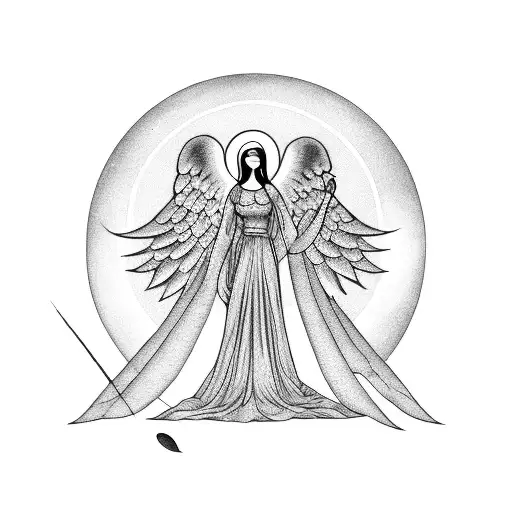 Angel With The Moon As Background