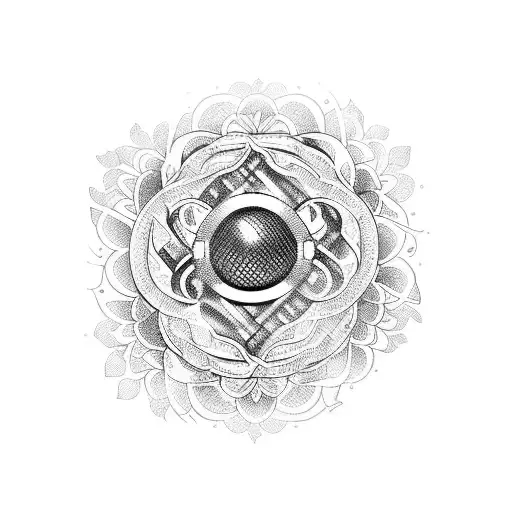 A Tattoo Of A Microphone Surrounded By Intricate Floral Patterns