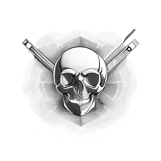 Mechanic Tools Arranged In A Skull Shape With Blackwork Linework