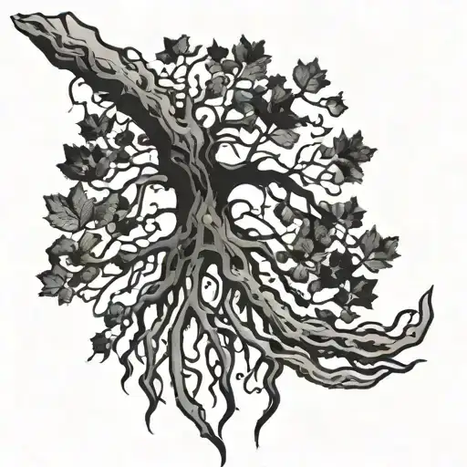 Generate An Image Of A Tattoo That Is A Handprint Emerging Roots Of A Tree
