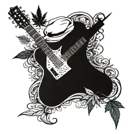 A Guitar Made Out Of Coffee Beans And Cannabis Leaves With A Chef's Hat Hanging Off The Neck