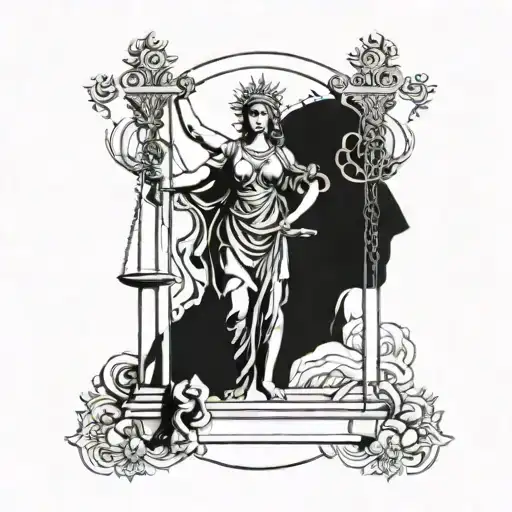 Justitia With Statue Of God From Sololeveling And Libra Zodiac Sign