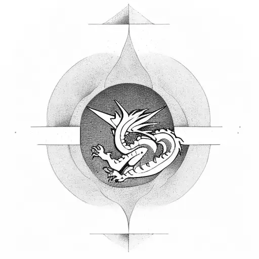 Dragon With Flower Rising Up The Sun