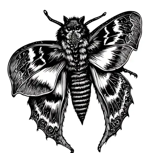 Wolve Moth Tattoo Design Combining
