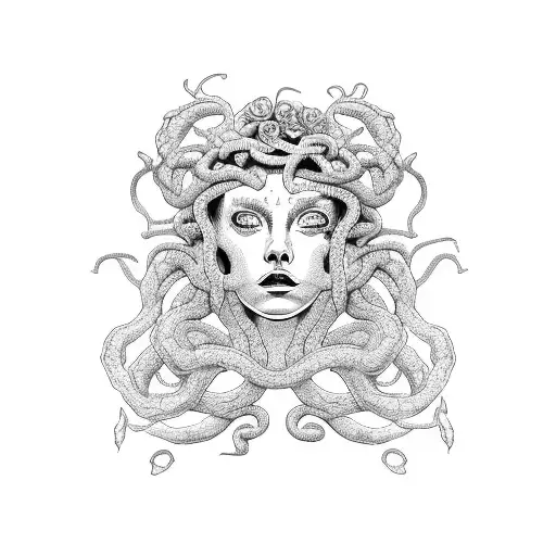 Medusa Angry Looking With Flowers