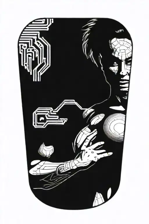 Bodybuilder Muscular Women With Technology Circuits Merging