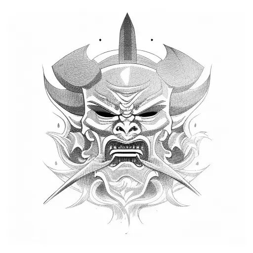 Oni Mask Katana Down The Center