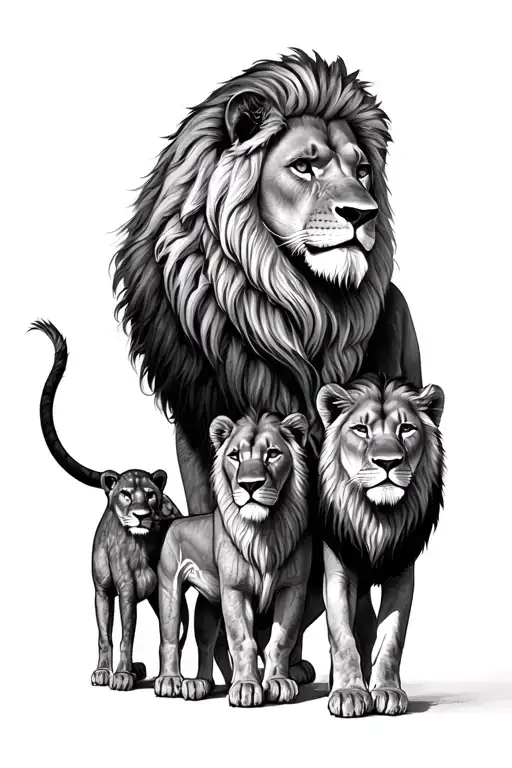 Leone With His Lioness And 3 Children