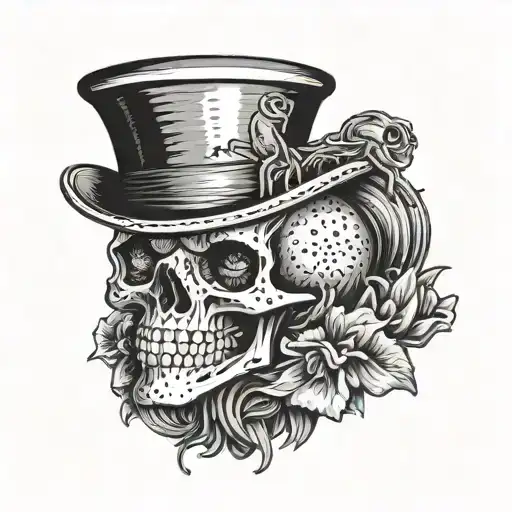 Skull With A Frog On Top Hat
