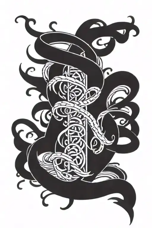 Dark Lettering Tattoo Design Combining Elements Intertwined