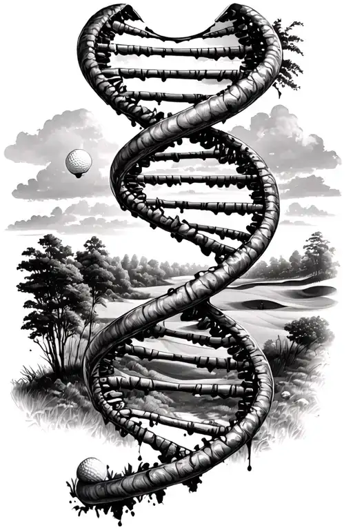 Dna Double Helix With Golf Course Landscape