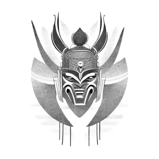 Combine The Elements Of A Samurai Mask And An African Mask Into A Single Design