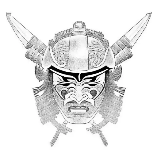 Combine The Image Of A Samurai Mask With The Symbolism Of Nsibidi To Create A Unique