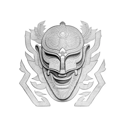 Combine The Tengu Mask With African Art In A Blackwork Style