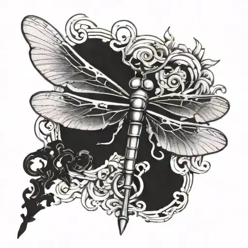Mystical Tattoo Featuring A Dragonfly Morphing Into A Magical Flying Key