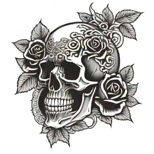 Skull And Money And Roses Intertwined