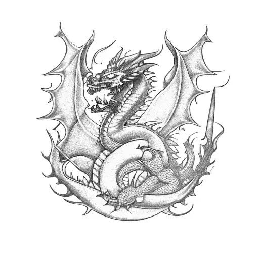 A Mexican-inspired Dragon Breathing Fire And Surrounded By Various Sports Equipment